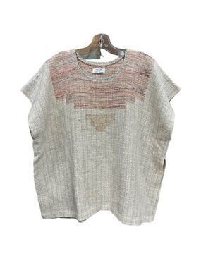 Handwoven tunic womens vest One Size neutral oatmeal metallic Artisan